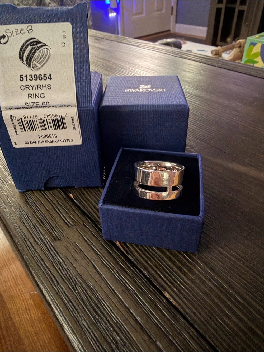 Swarovski Silver Tone Geometric Clear Crystal Ring SZ 8 - Picture 3 of 3